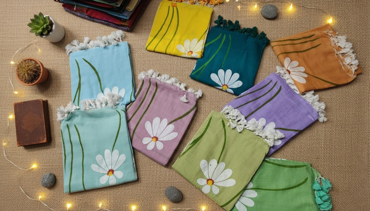 Mulmul Cotton Hand Painted Sarees