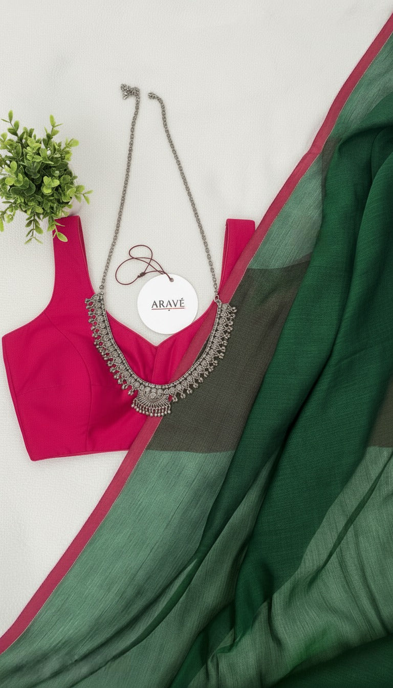 Gulabi Edge - Bottle Green Mulmul Saree with Thin Pink Border