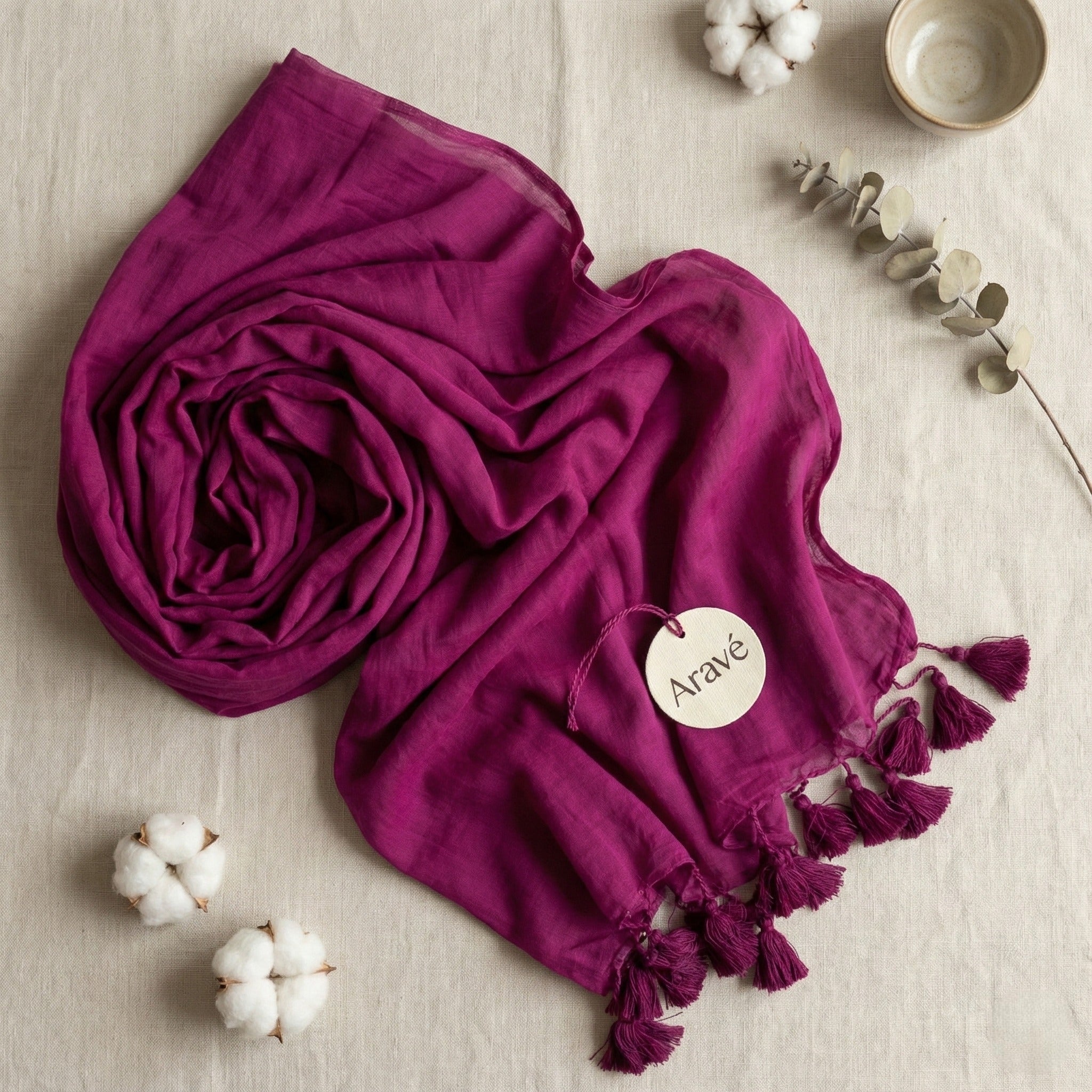 Rani Aura - Rani Pink Mulmul Saree with Rani Pink Tassels (No Border)