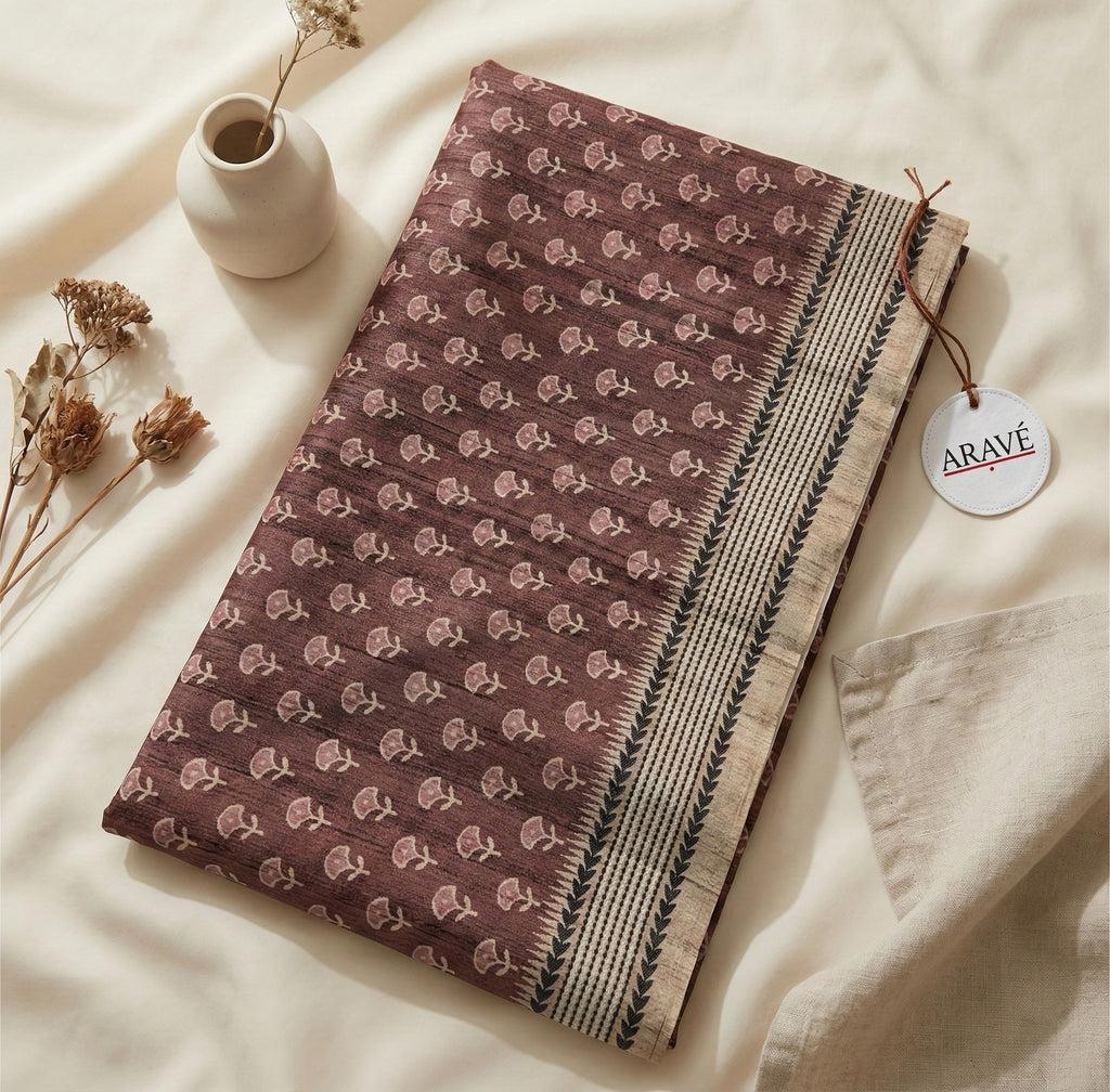 Sutra Saaz - Deep Peach Bhagalpuri Silk Saree with Katha Stitch Pallu